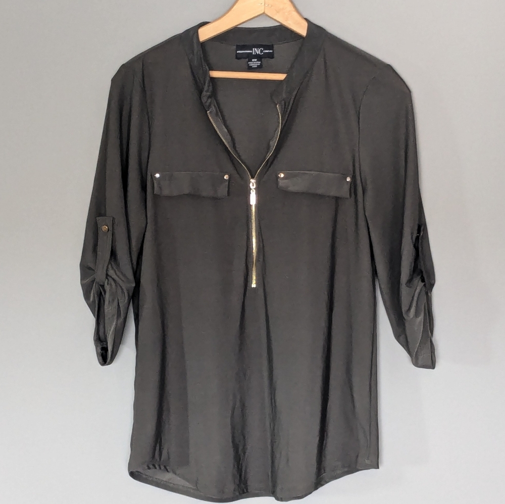 INC blouse in olive with adjustable zip Med